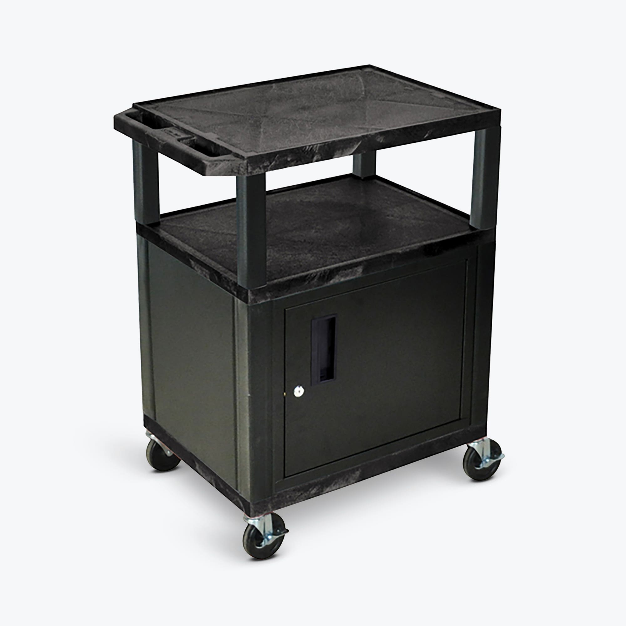 34"H AV Cart - 3 Shelves, Cab - Black Legs - 1